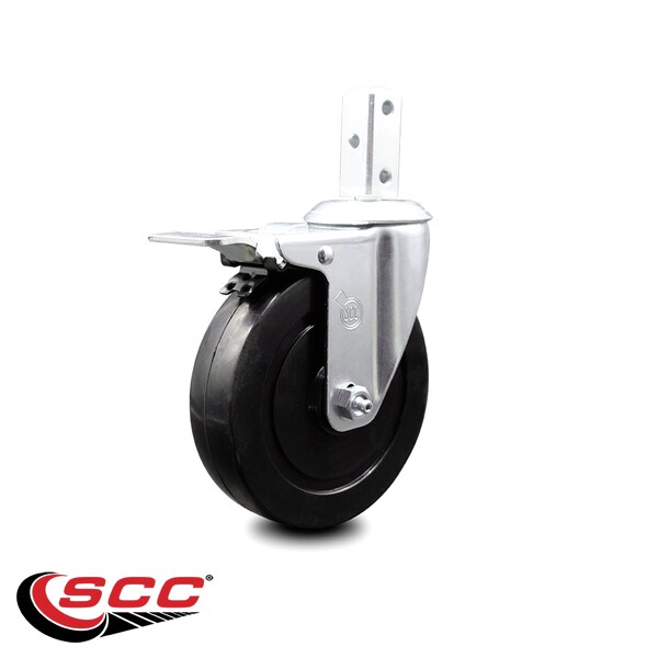 5 Inch Hard Rubber Swivel 7/8 Inch Square Stem Caster with Total Lock Brake SCC